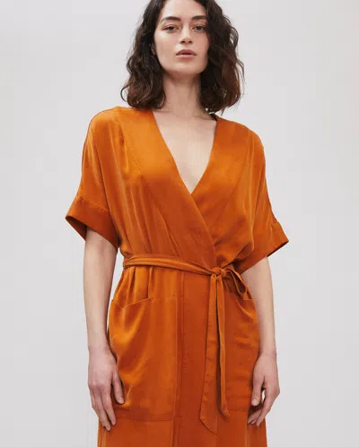 Reid Paneled Wrap Dress In Burnt Orange