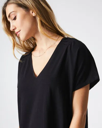 Reid Pintuck V Neck Dress In Jet Black