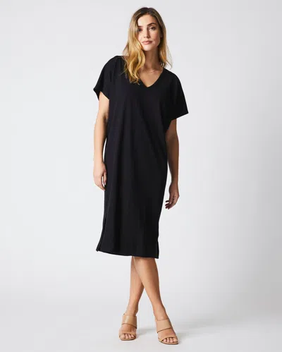 Reid Pintuck V Neck Dress In Jet Black
