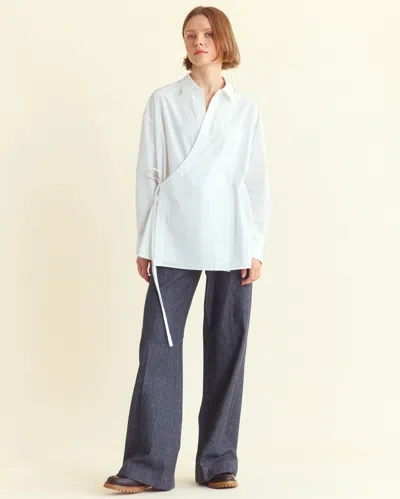 Billy Reid Poplin Wrap Shirt In White