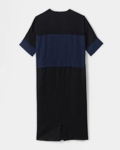 Reid S/s Dolman Utility Linen Dress In Black/navy