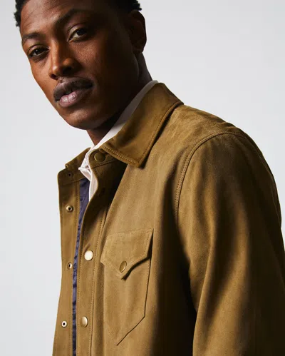 Reid Savoy Suede Workshirt In Olive