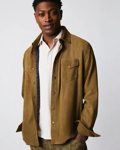 Reid Savoy Suede Workshirt In Olive