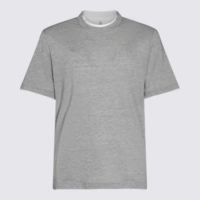 Shop Brunello Cucinelli Grey Silk And Cotton T-shirt