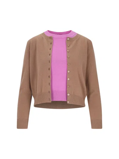 Canessa Cashmere Twinset" Brown Cardigan In Multicolour