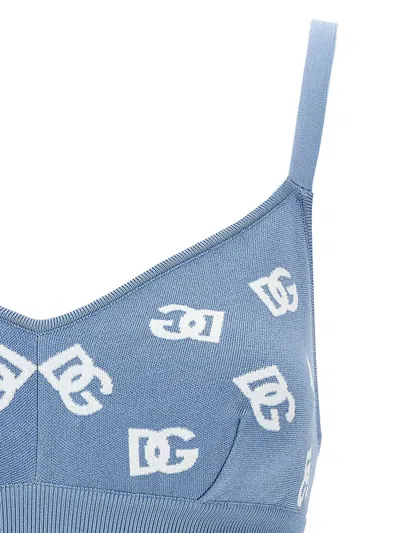 Shop Dolce & Gabbana Jacquard Logo Cropped Top In Blue