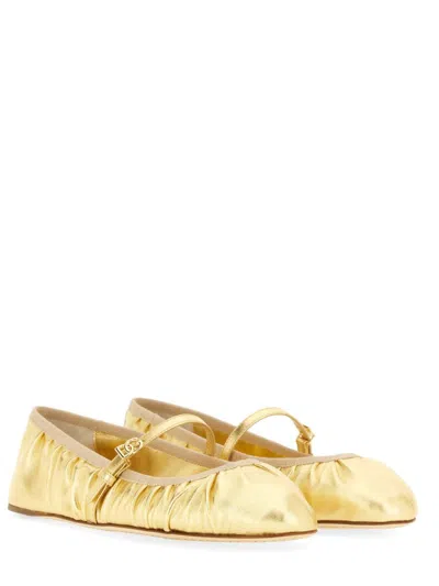 Shop Dolce & Gabbana Mordoré Nappa Ballerina In Gold