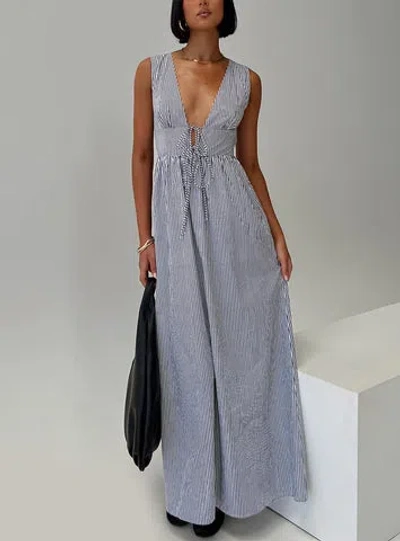 Princess Polly Pokey Stripe Sleeveless Cotton Maxi Dress In Black / White Stripe