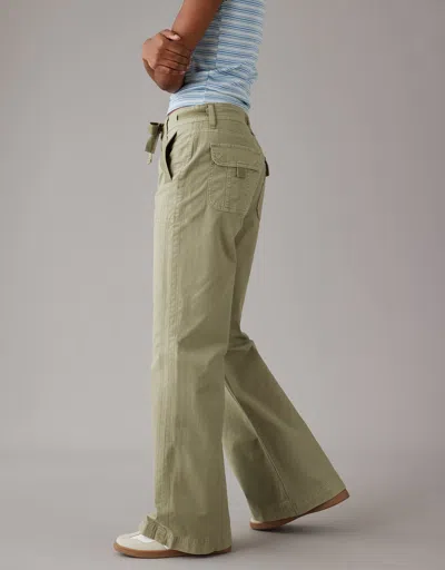 Shop American Eagle Outfitters Ae Low-rise Baggy Flare Pant In Green