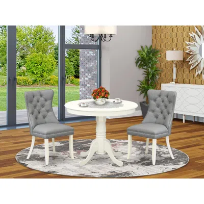 East West Furniture 3 Piece Dining Set Consists Of A Round Kitchen Table With Pedestal