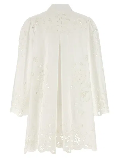 Dolce & Gabbana Sleeve Puff Embroidery Floral Hem Scalloped In White