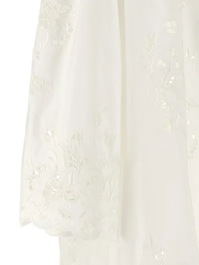 Dolce & Gabbana Sleeve Puff Embroidery Floral Hem Scalloped In White