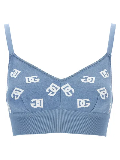 Shop Dolce & Gabbana Jacquard Logo Cropped Top Tops In Light Blue