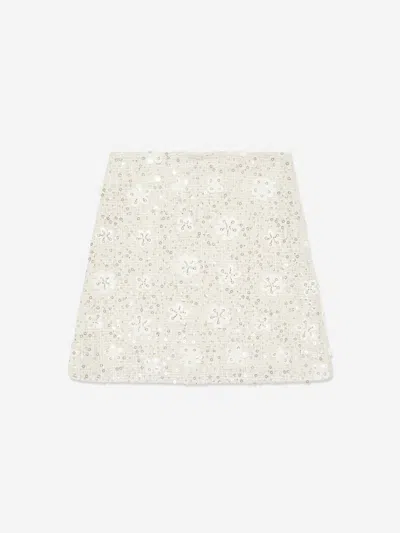 Mama Luma Girls Sequin Embroidered Skirt In White