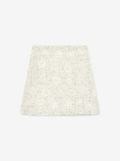 Mama Luma Girls Sequin Embroidered Skirt In White