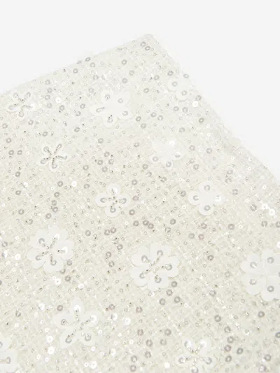 Mama Luma Girls Sequin Embroidered Skirt In White