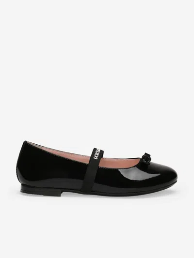 Dolce & Gabbana Bow Patent-leather Ballerina Shoe In Black