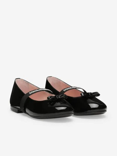 Dolce & Gabbana Bow Patent-leather Ballerina Shoe In Black