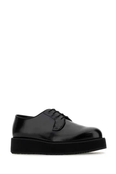 Prada Leather Lace-up Shoes Platform Sole In Black