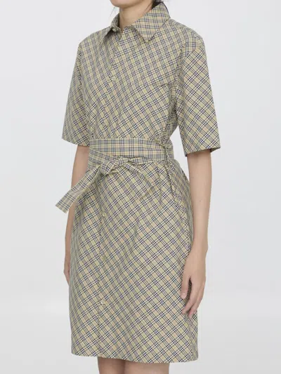 Shop Burberry Check Cotton Shirt Dress In Green