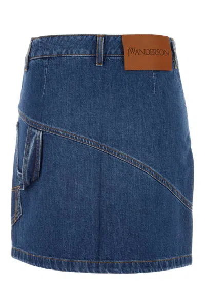 Jw Anderson Mini Skirt With Asymmetric Design And Pockets In Blue