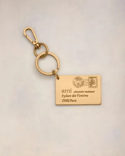 Ami Alexandre Mattiussi Enveloppe Keyring Gold In Vibrated Brass