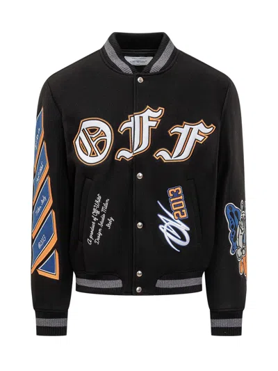 Off-white Chenille-logo Bomber Jacket In Black Multicolor