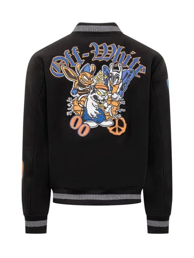 Off-white Chenille-logo Bomber Jacket In Black Multicolor
