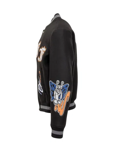 Off-white Chenille-logo Bomber Jacket In Black Multicolor