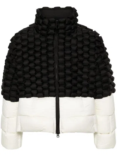 Raxxy Black And White Down Jacket With 3d Quilted Design  In Multicolor
