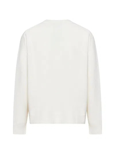 Roberto Collina Crew Neck Cotton Blend Brushed Sweater In White