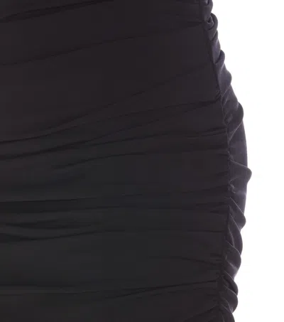 Attico The Abito Lungo Con Ruches In Black
