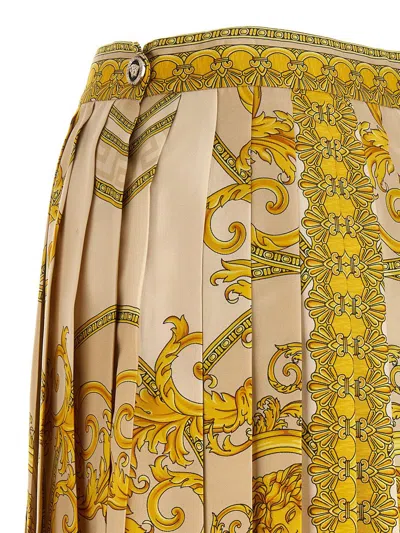 Shop Versace 'barocco' Beige Silk Skirt In Multicolor