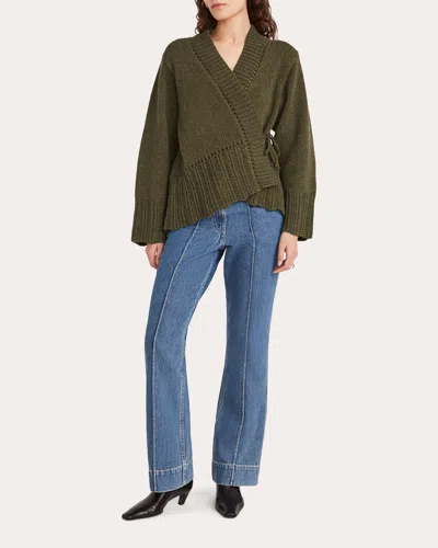 Merlette Women's Nexilis Pointelle-trimmed Wool-blend Wrap Cardigan In Green
