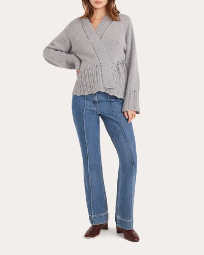 Merlette Women's Nexilis Pointelle-trimmed Wool-blend Wrap Cardigan In Grey