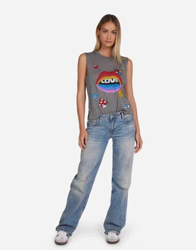 Lauren Moshi Kinzington Love Collage In Heather Grey