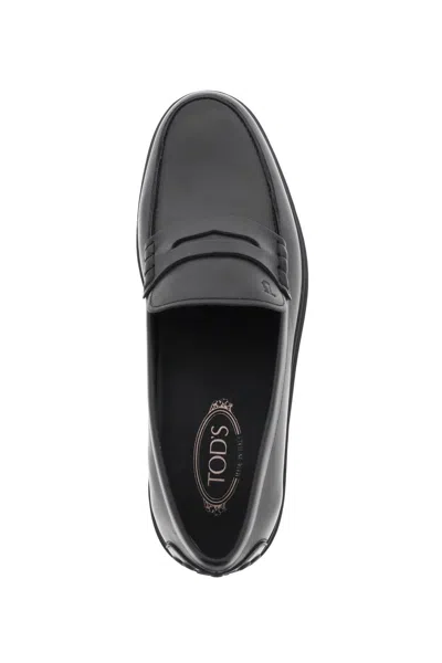 Shop Tod's Leather Loafers In Black