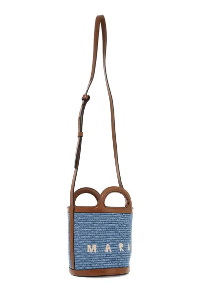 Marni Raffia Tropicalia Bucket Bag In 浅蓝色
