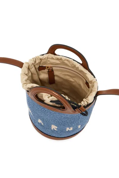 Marni Raffia Tropicalia Bucket Bag In 浅蓝色