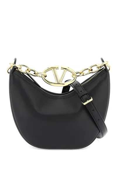 Shop Valentino Garavani Mini Vlogo Moon Bag In Nappa Leather With Chain In 黑色的