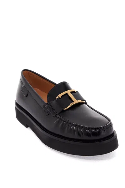 Shop Tod's T Timeless Leather Loafers In Black