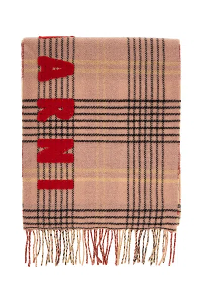 Shop Marni Double Check Wool Scarf In 8 In 粉色的