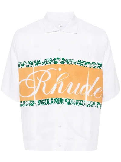 Shop Rhude Linen Cuban Shirt In White