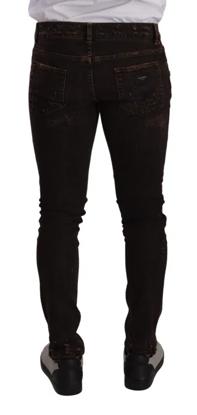 Dolce & Gabbana Slim Fit Distressed Skinny Denim Jeans In Brown