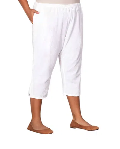 On The Plus Side Pull On Linen Capri Pants - Plus In White In White