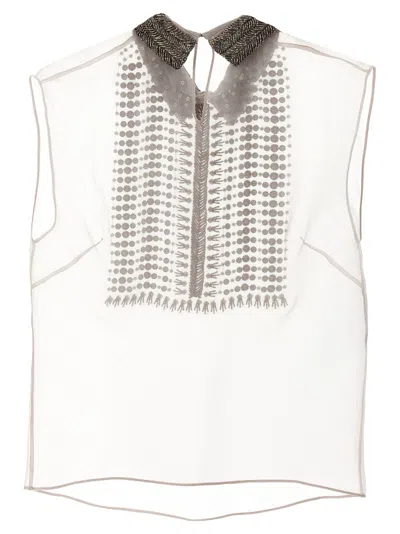 Alberta Ferretti Embellished Collar Chiffon Top