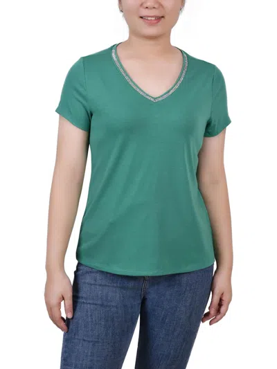 Ny Collection Petite Short Sleeve T-shirt With Stone Details In Gold