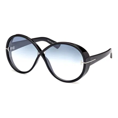 Tom Ford Women's Edie 2 Round-frame Shiny Black Injected Sunglasses In Black