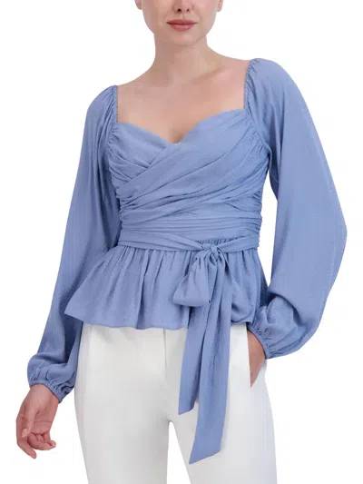 Bcbgmaxazria Peasant Sleeve Peplum Woven Top In Blue