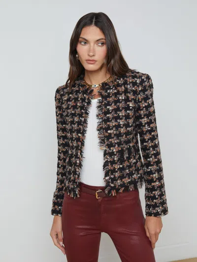 L Agence Angelina Tweed Jacket In Black Multi Tweed